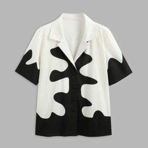 Cider Patchwork Collar Short Sleeve Blouse